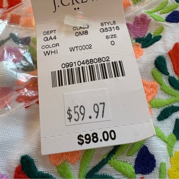 J.Crew White Embroidered 100% Linen Dress | Size 0 | NWT Vacation Boho Resort - Picture 5 of 10